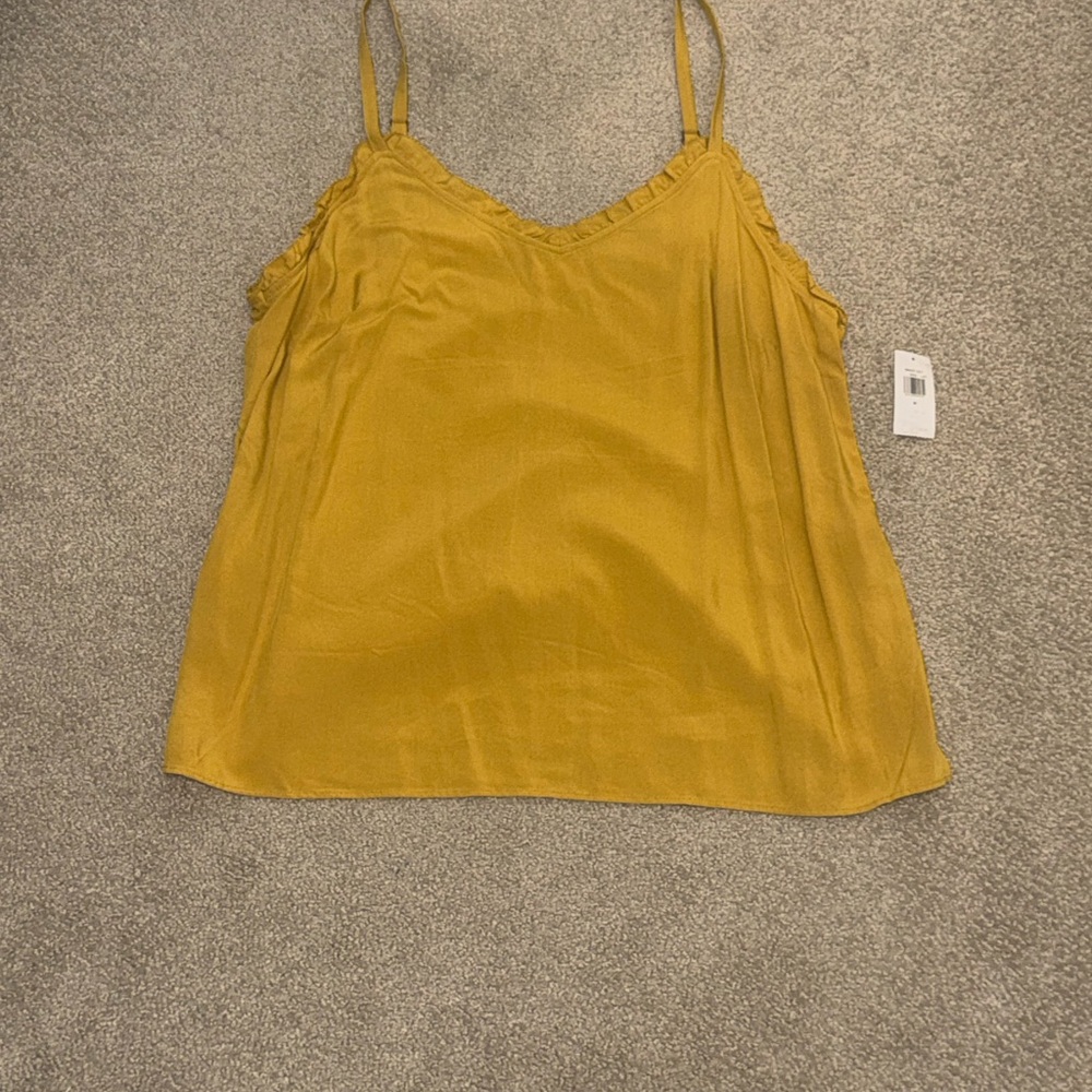 Mustard Yellow Cami Tank Top with Ruffle Trim